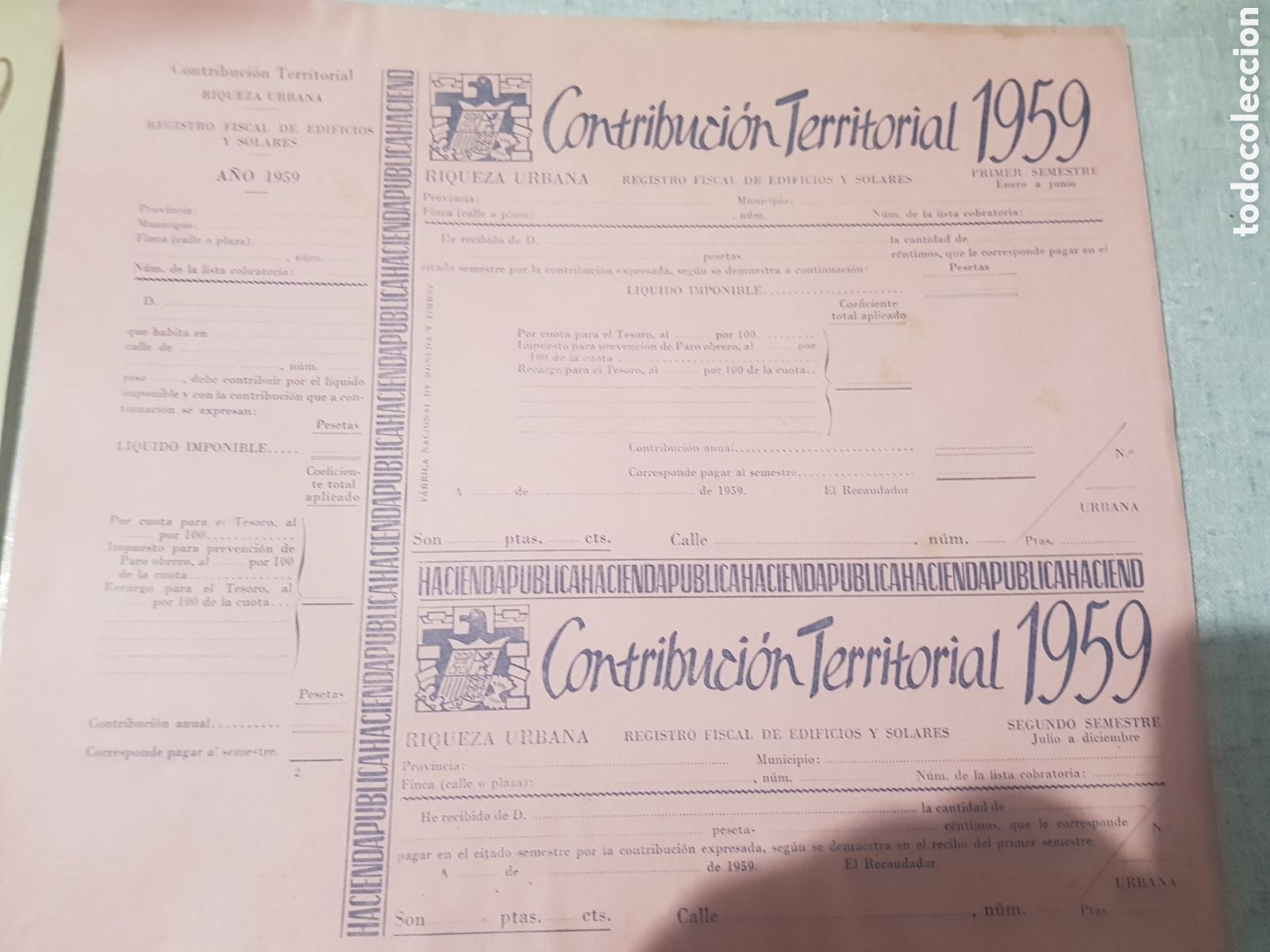 Documentos antiguos: Sin uso documentos de contribucion 1959 - Foto 2