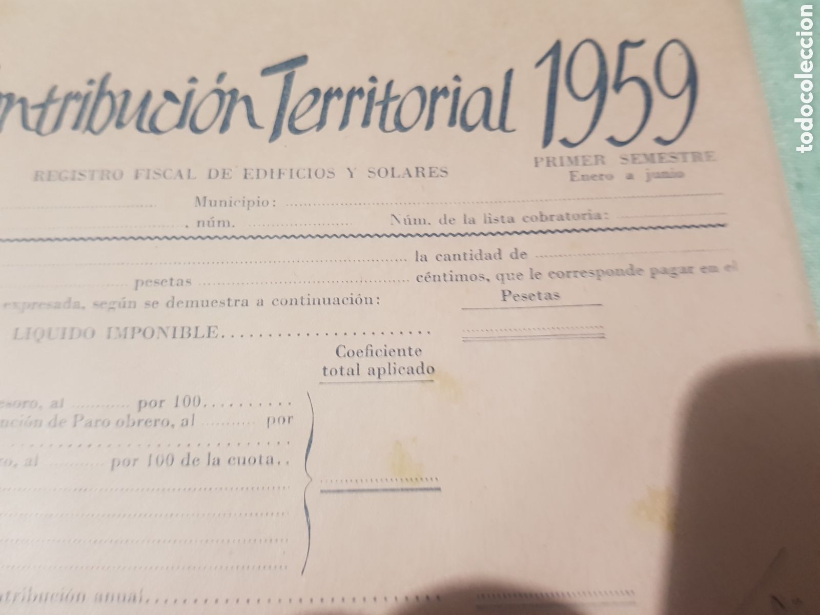 Documentos antiguos: Sin uso documentos de contribucion 1959 - Foto 3