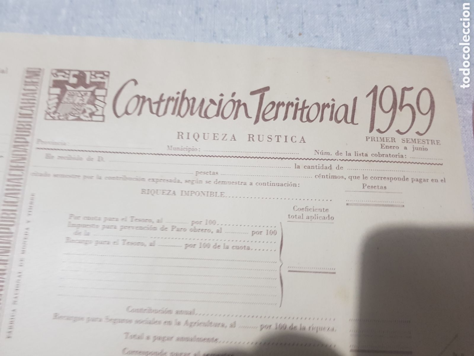 Documentos antiguos: Sin uso documentos de contribucion 1959 - Foto 5