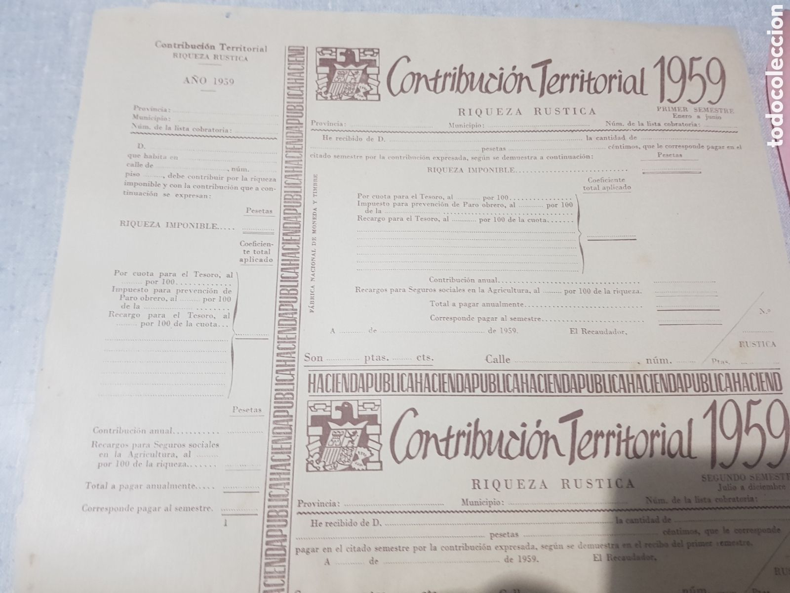 Documentos antiguos: Sin uso documentos de contribucion 1959 - Foto 7