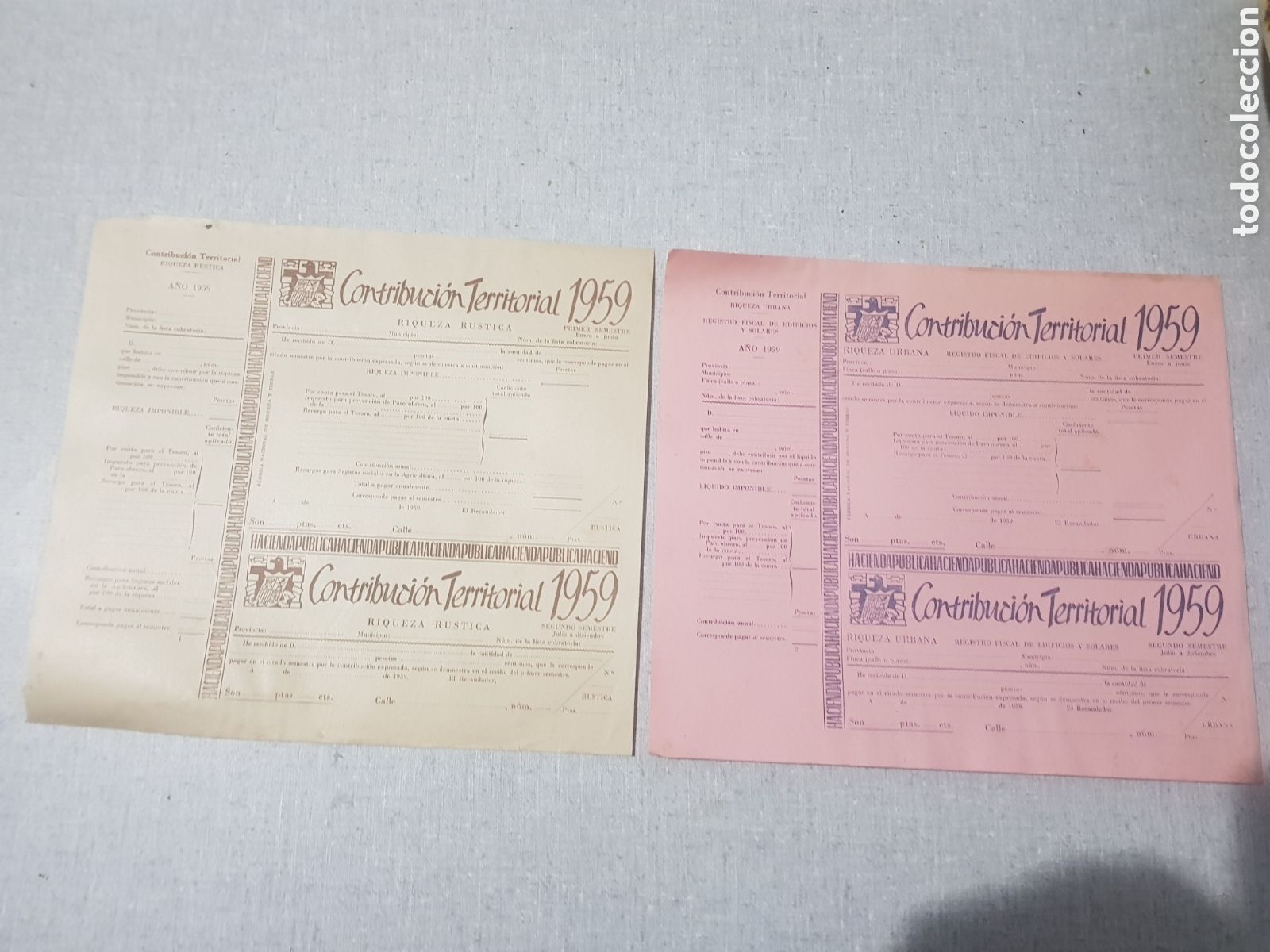 Documentos antiguos: Sin uso documentos de contribucion 1959 - Foto 1