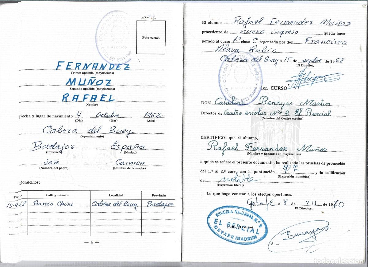 Documentos antiguos: P- LIBRO DE ESCOLARID DE ENSE&Ntilde;ANZA PRIMARIA DE SEPTBRE1.968 - Foto 3