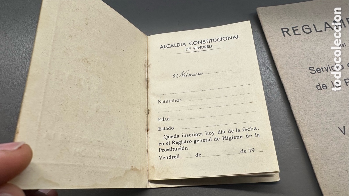 Documentos antiguos: Carnet prostitucion Vendrell 1920 Reglamento de normas - Foto 8