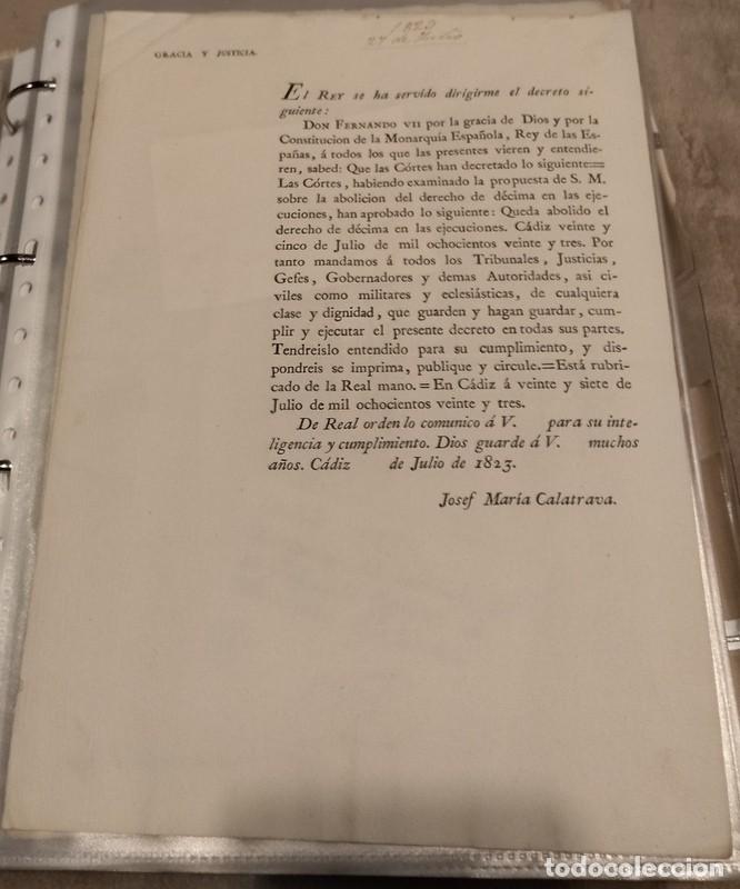 Documentos antiguos: CADIZ, 1823, ABOLICION DEL DERECHO DE DECIMA EN LAS EJECUCIONES - Foto 1
