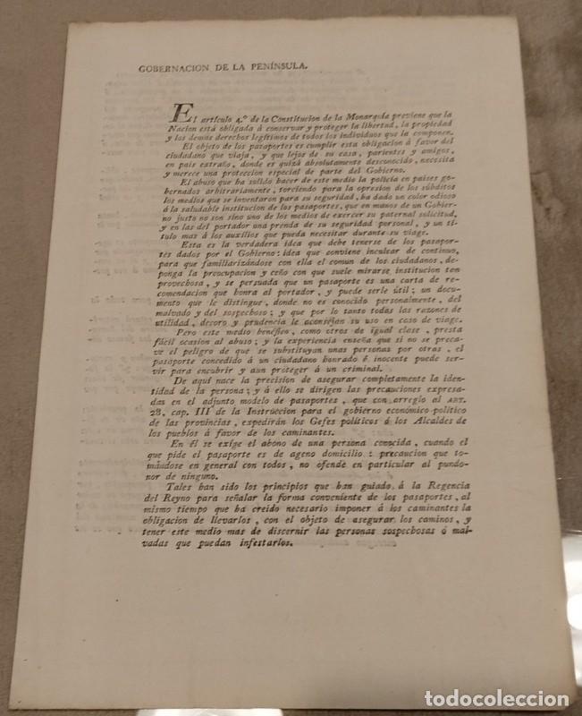 Documentos antiguos: 1813, ORDENES DE S.A. SOBRE PASAPORTES - Foto 1