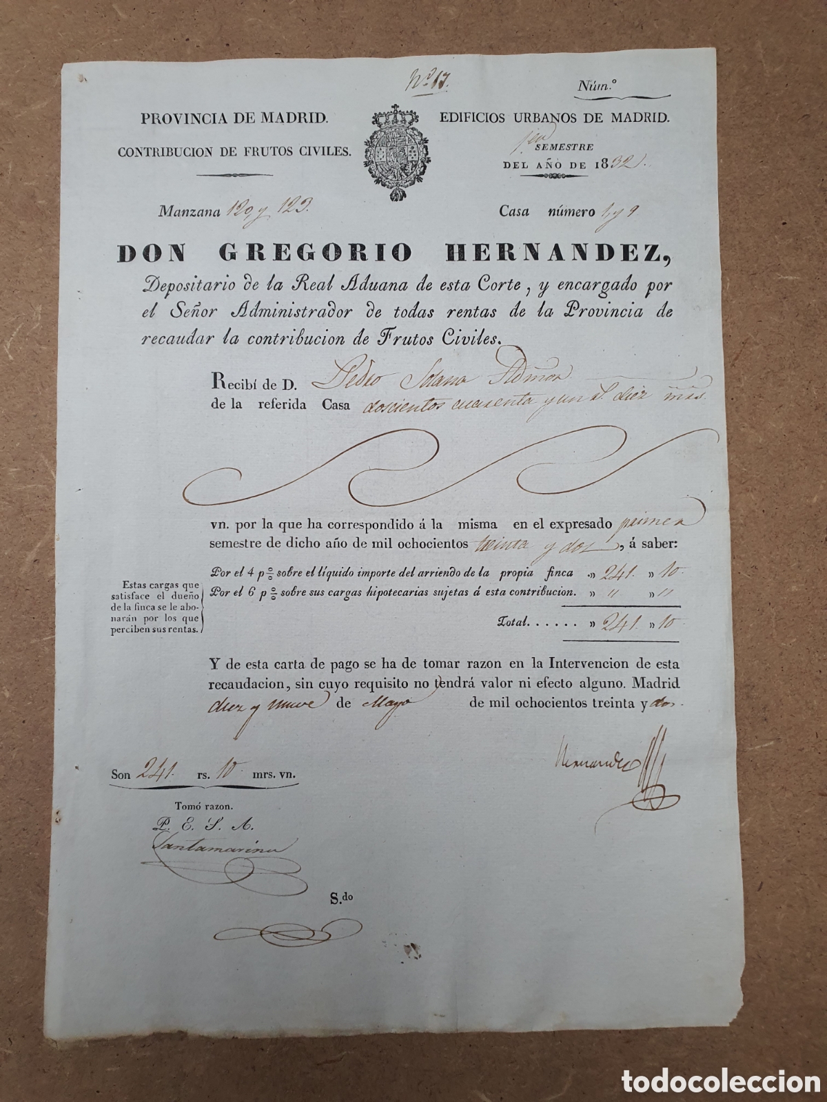 Documentos antiguos: MADRID 1832 CONTRIBUCI&Oacute;N FRUTOS CIVILES EDIFICIOS URBANOS - Foto 2