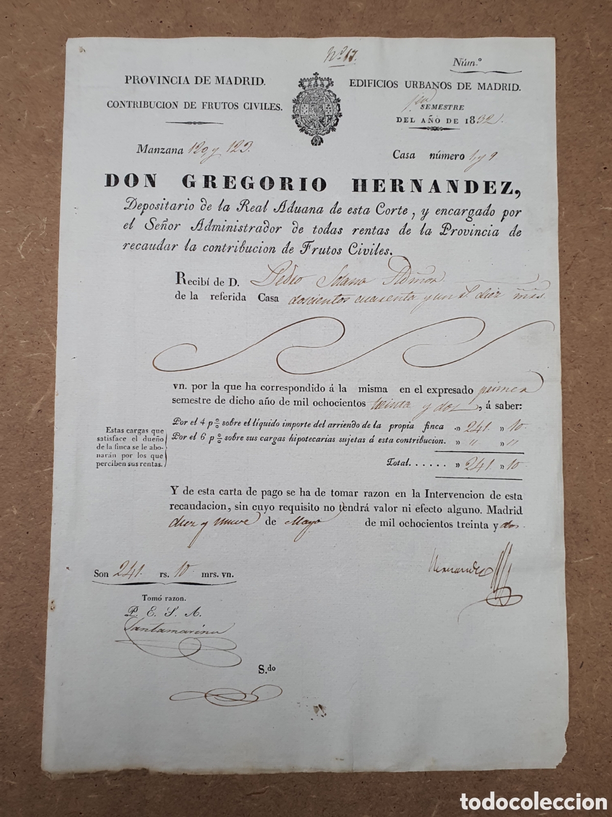 Documentos antiguos: MADRID 1832 CONTRIBUCI&Oacute;N FRUTOS CIVILES EDIFICIOS URBANOS - Foto 1