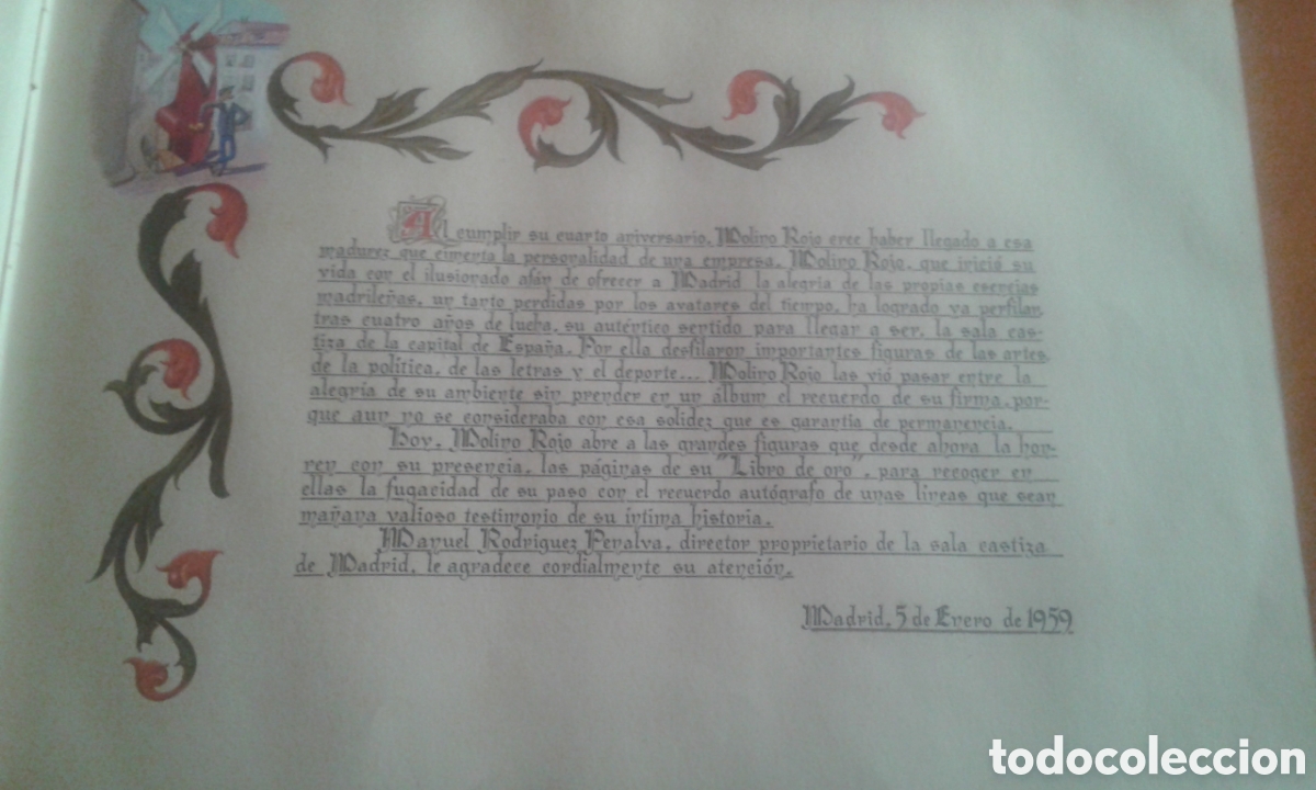 Documentos antiguos: Libro de Oro Molino Rojo Madrid - Foto 3