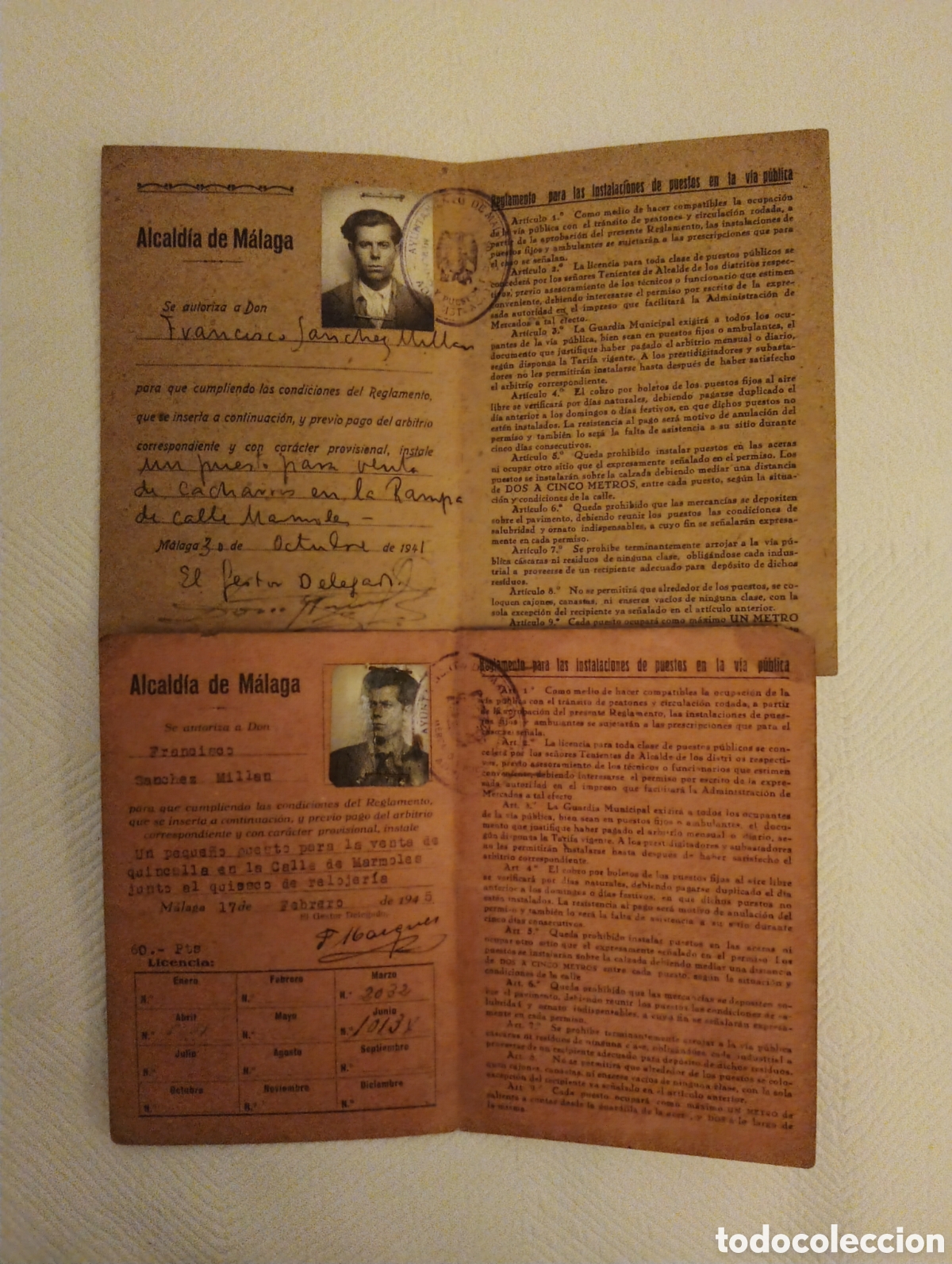 Documentos antiguos: Permisos para ocupar la v&iacute;a p&uacute;blica 1941,1945 - Foto 2