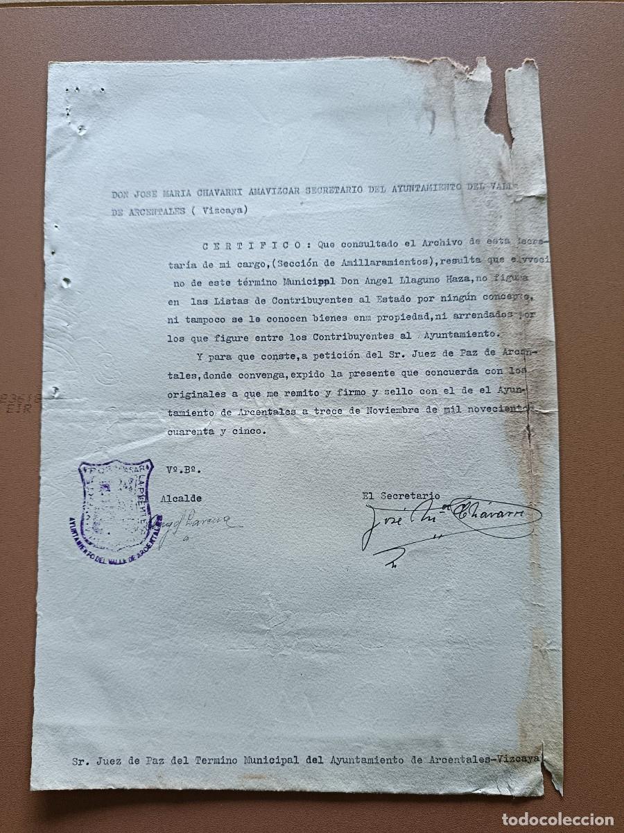 Documentos antiguos: VALLE DE ARCENTALES- VIZCAYA- 1945 - Foto 1