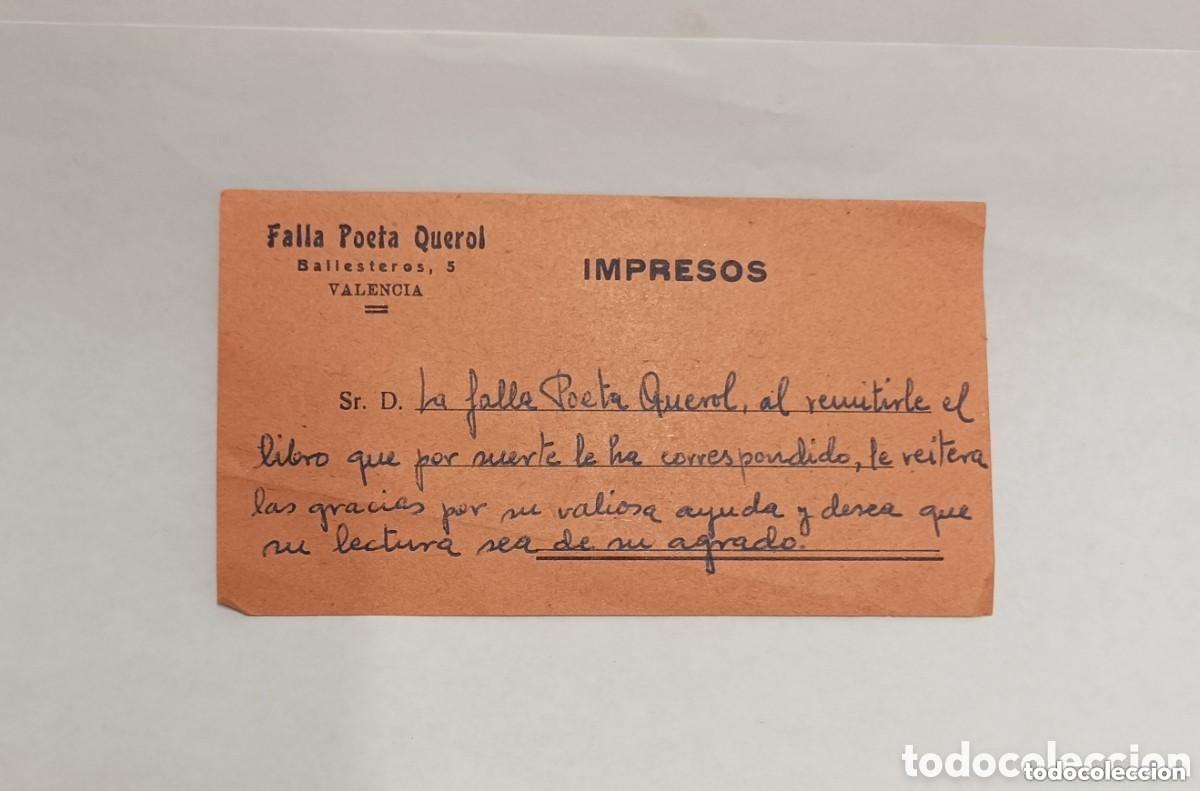 Documentos antiguos: Comisi&oacute;n Falla Poeta Querol, Valencia. Impresos. - Foto 1