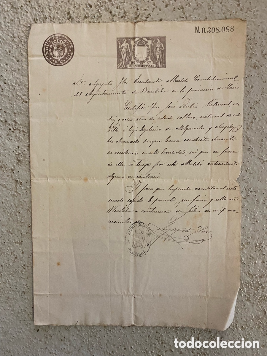 Documentos antiguos: Documento Hist&oacute;rico 1902 - Certificado de Buena Conducta (Bembibre, Le&oacute;n). - Foto 1