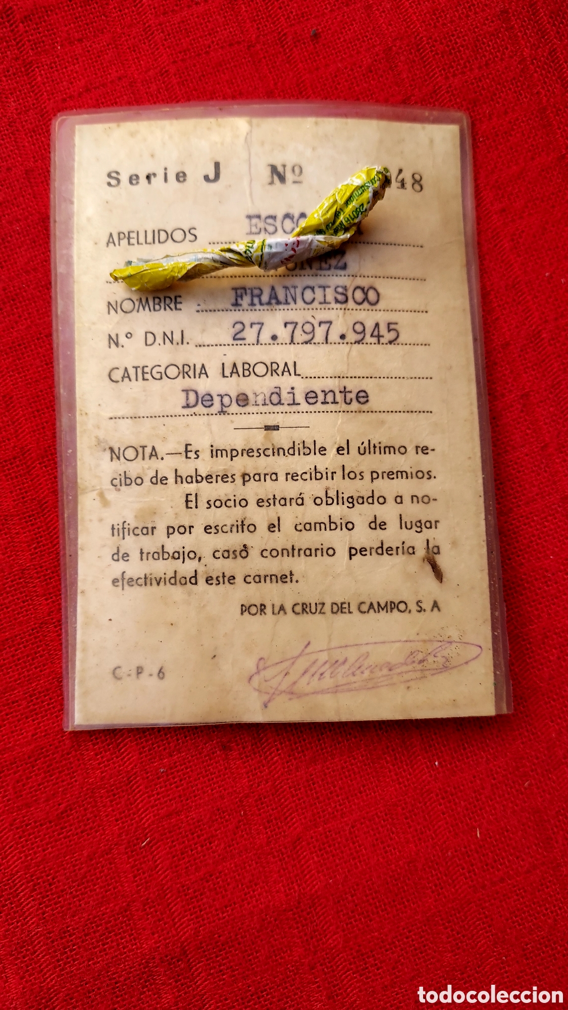 Documentos antiguos: Carnet de socio CRUZCAMPO - Foto 2