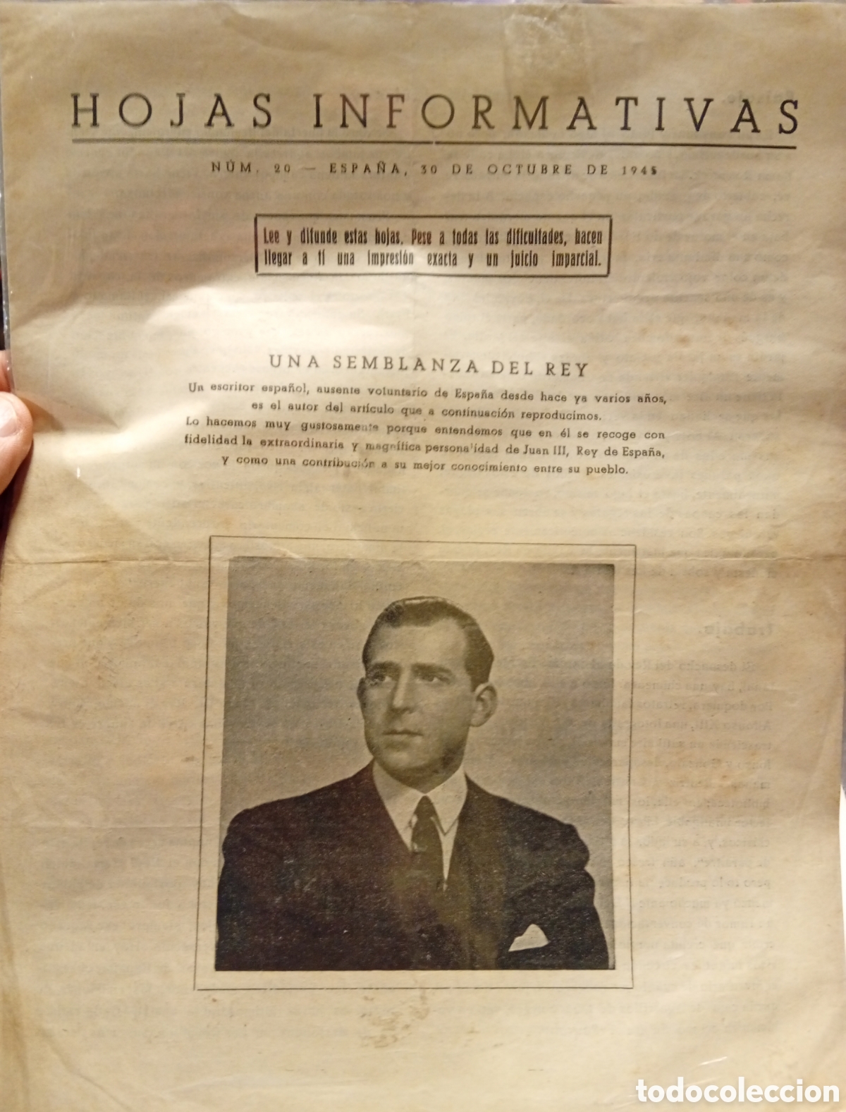 Documentos antiguos: A&ntilde;o 1948 una semblanza del rey hojas informativas - Foto 1