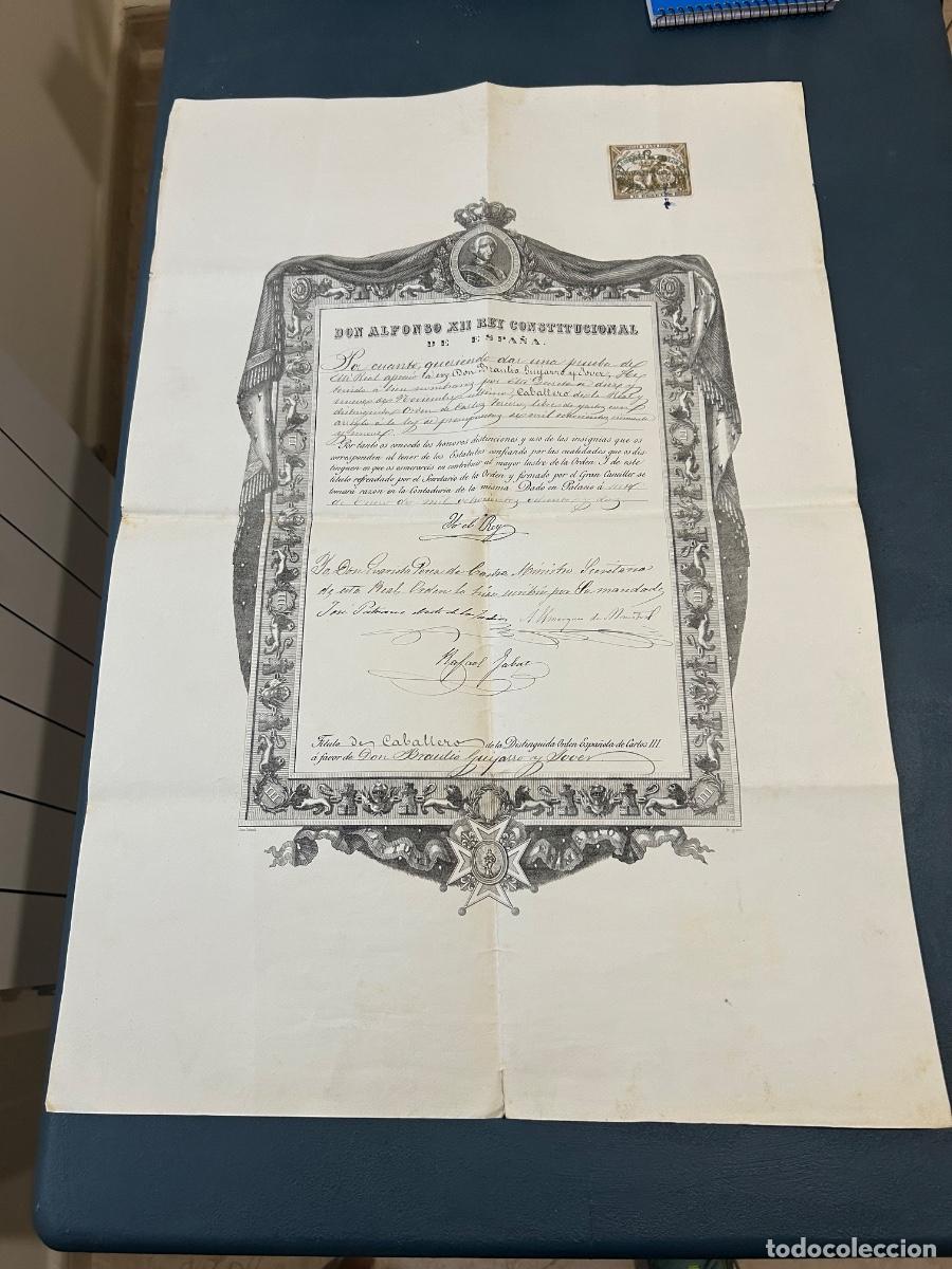 Documentos antigos: Concesi&oacute;n Orden Carlos III 1882