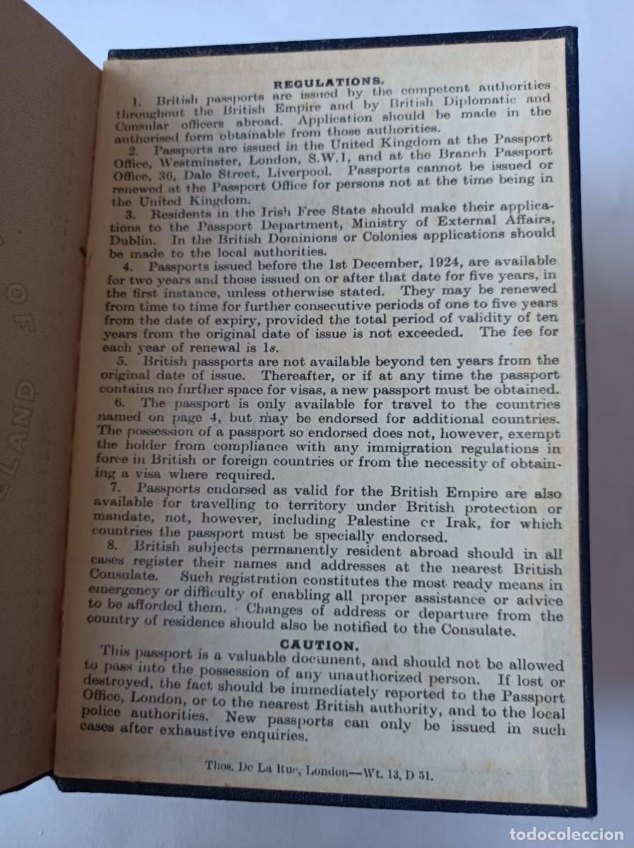 Documentos antiguos: PASAPORTE REINO UNIDO 1929 - Foto 13