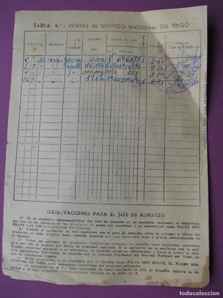 Documentos antiguos: DOCUMENTO, SERVICIO NACIONAL DE TRIGO. OSUNA 1952 - Foto 3