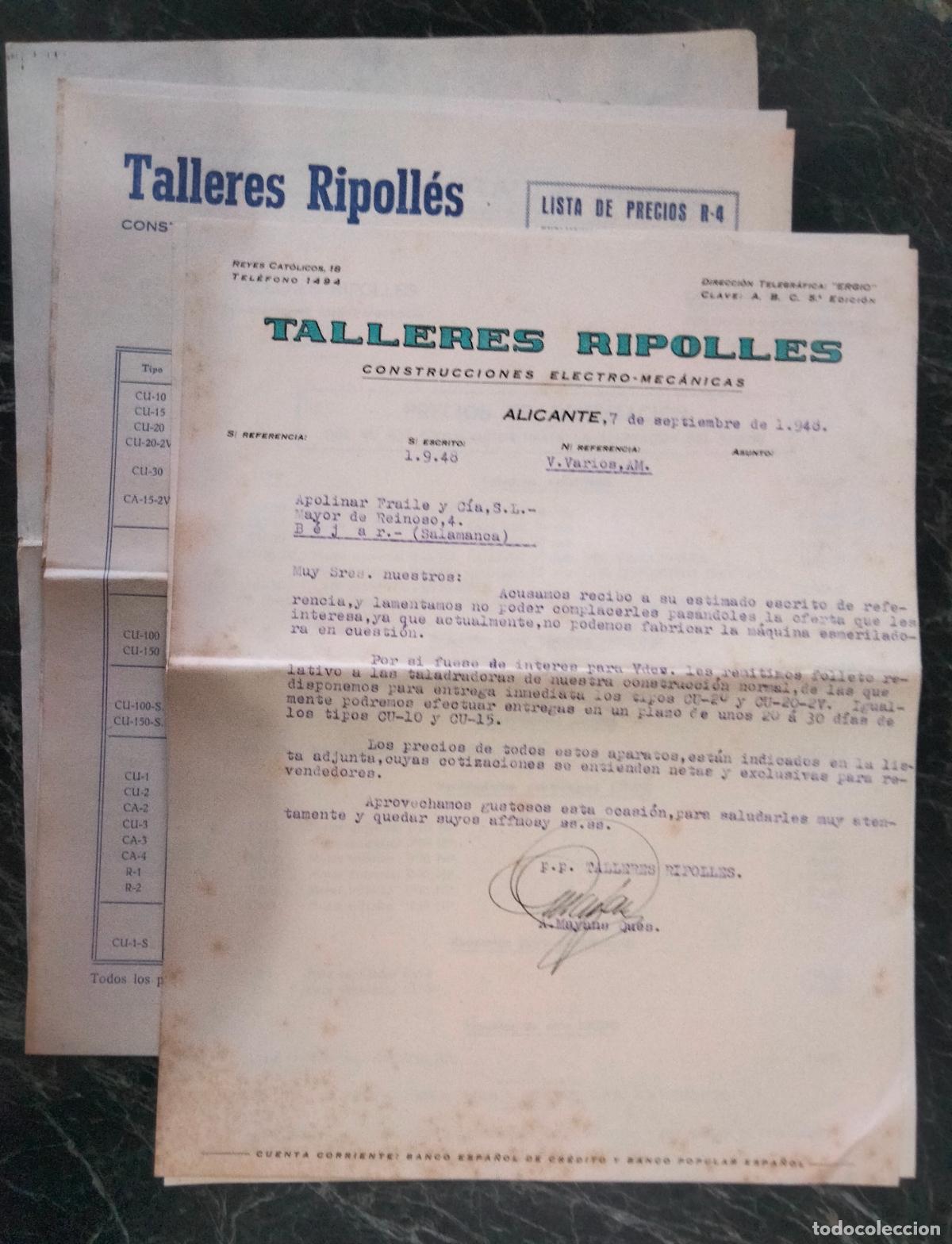 Documentos antiguos: Documentos comerciales Talleres Ripolles. 1948 - Foto 1