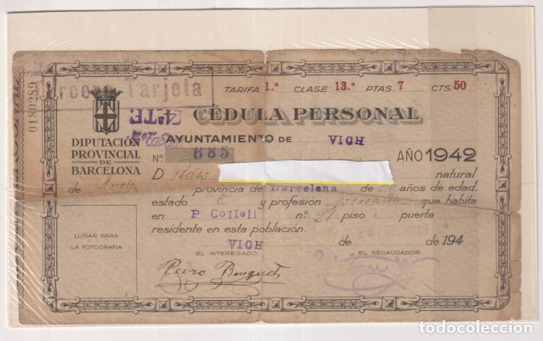 Documentos antiguos: Cedula personal Ayuntamiento de Vich 1942 - Foto 1