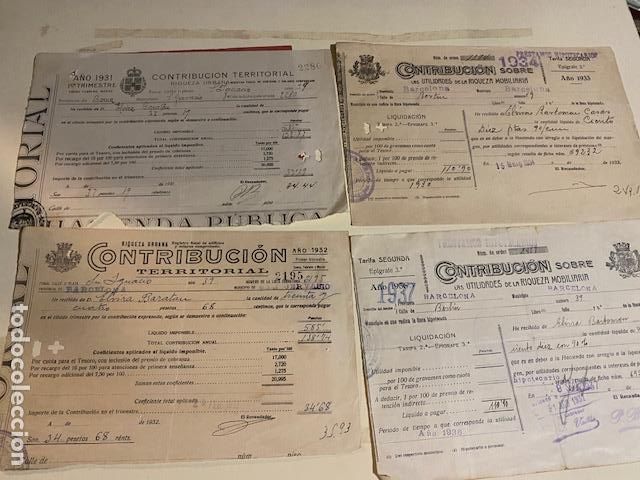 Documentos antiguos: Barcelona . Contribucion Territorial a&ntilde;os 1931, 1932, 1933 y 1936