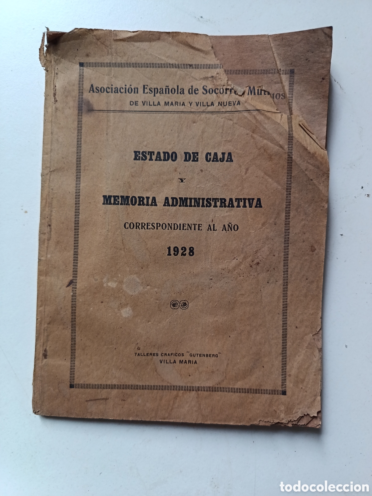 Documentos antiguos: Estado de caja y memoria administrativa, Asociacion espa&ntilde;ola de Socorros Mutuos 1928