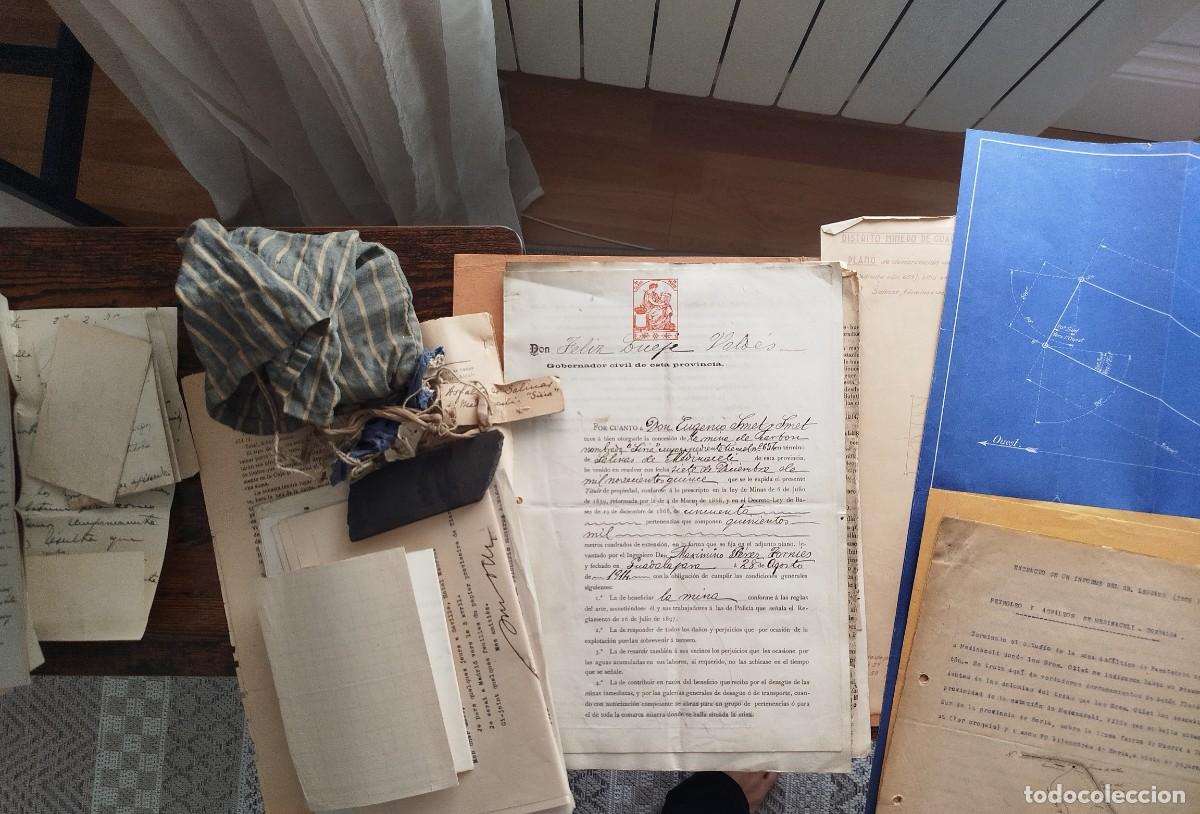 Documentos antiguos: Concesi&oacute;n mina de asfalto en Soria 1914, planos, bolsa original con muestras, SALINAS de MEDINACELI