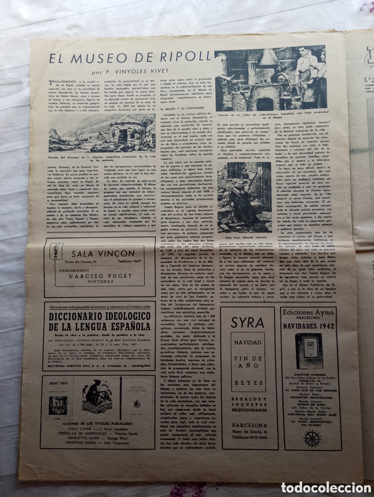 Documentos antiguos: El Museo de Ripoll. Art&iacute;culo de prensa 1942 - Foto 1