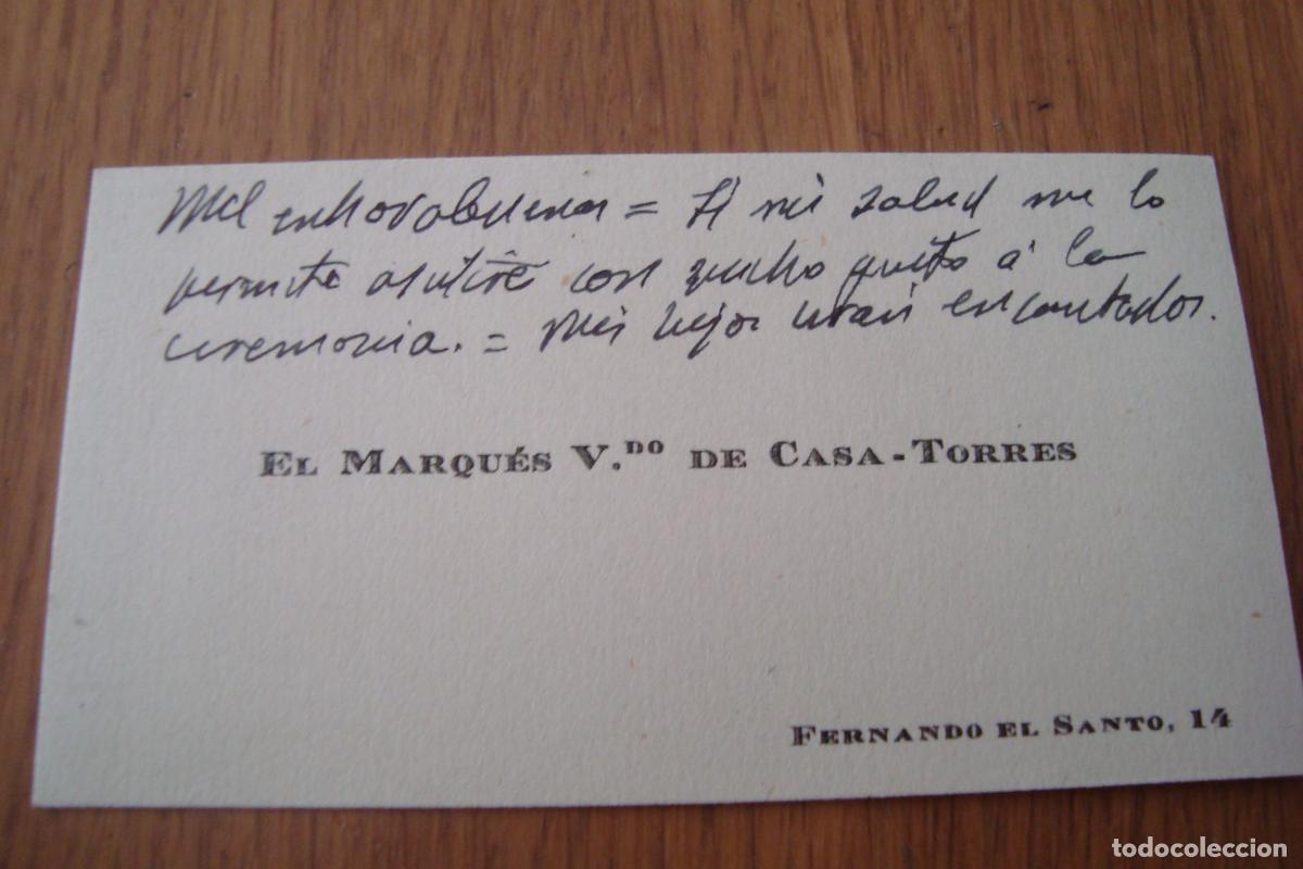 Documentos antiguos: ANTIGUA TARJETA PERSONAL EL MARQUES Vdo. DE CASA TORRES. NOBLEZA