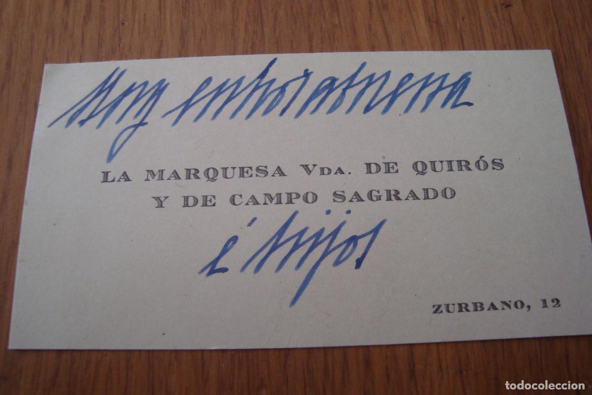 Documentos antiguos: ANTIGUA TARJETA PERSONAL LA MARQUESA Vda. DE QUIROS Y CAMPO SAGRADO. NOBLEZA