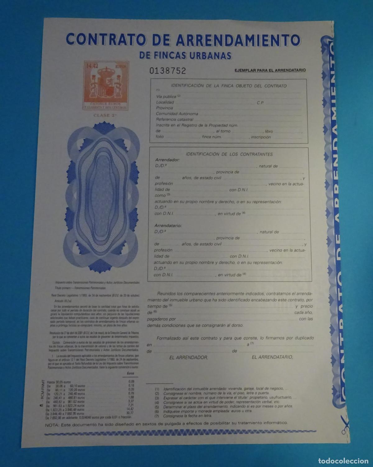 Documentos antiguos: HOJA DE PAPEL TIMBRADO CLASE 2&ordf; 0138752 DE 14,42 &euro; EJEMPLAR PARA EL ARRENDATARIO