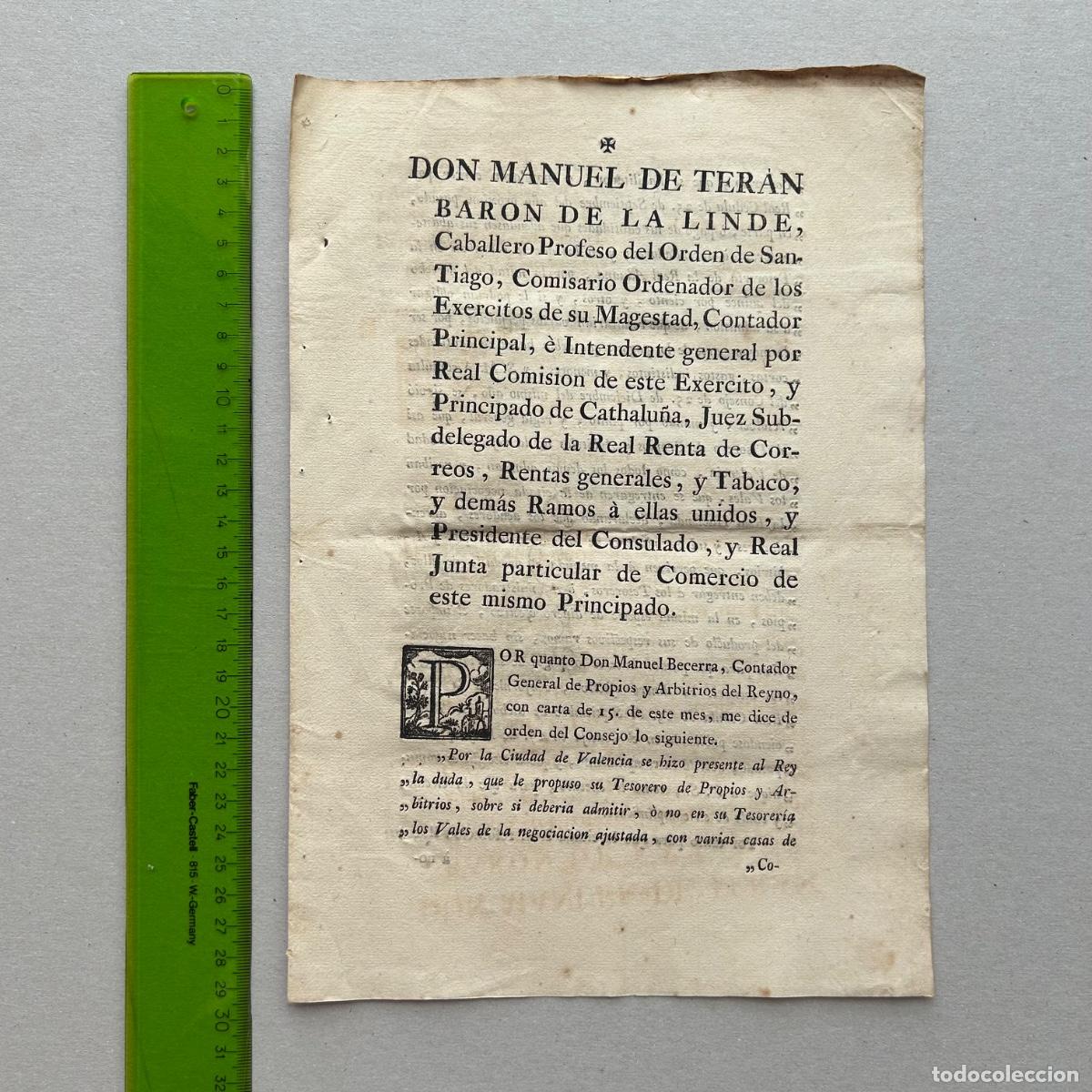 Documentos antiguos: Edicto 1781 Bar&oacute;n de la Linde: Empleos y Rentas del Tabaco - Documento Hist&oacute;rico Borb&oacute;nico
