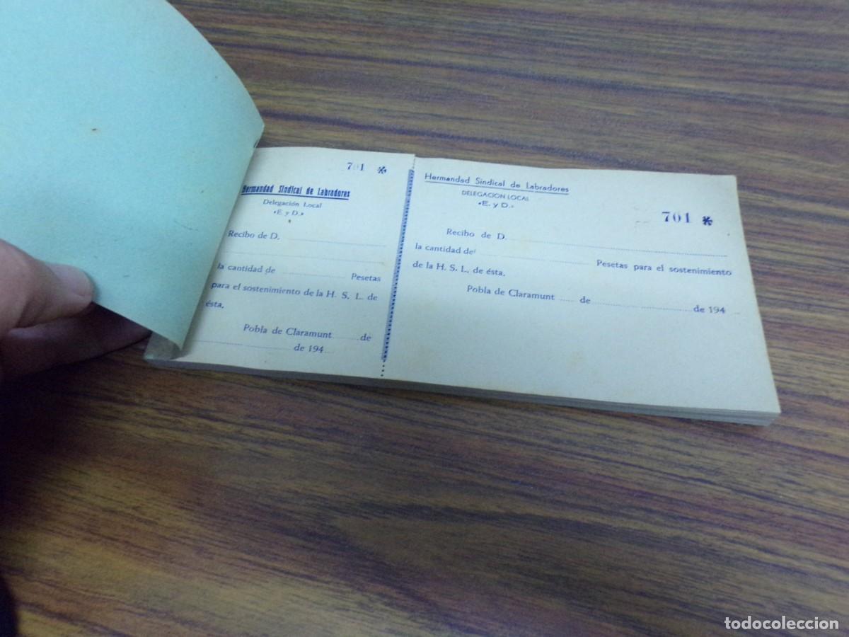 Documentos antiguos: talonario falange en perfecto estado recibos hermandad sindical labradores pobla de claramunt