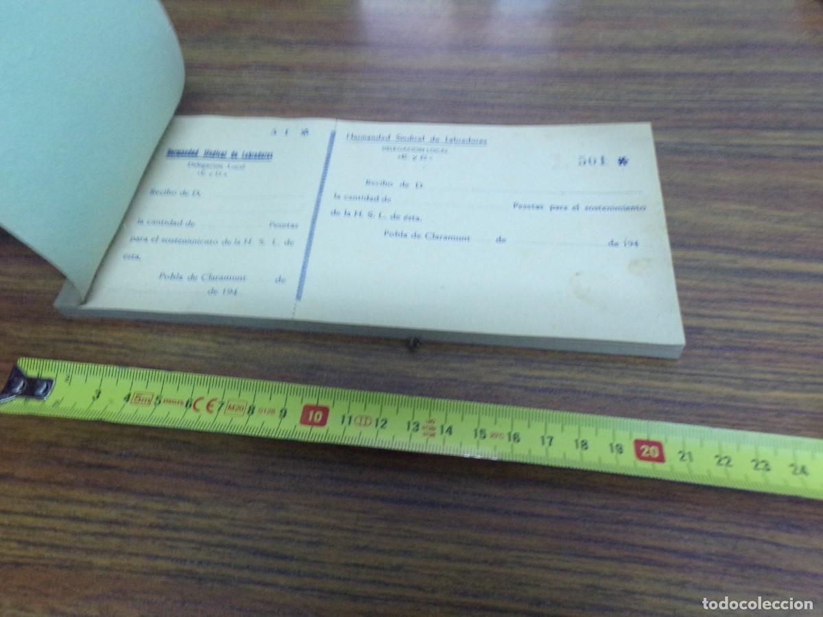 Documentos antiguos: talonario falange en perfecto estado recibos hermandad sindical labradores pobla de claramunt