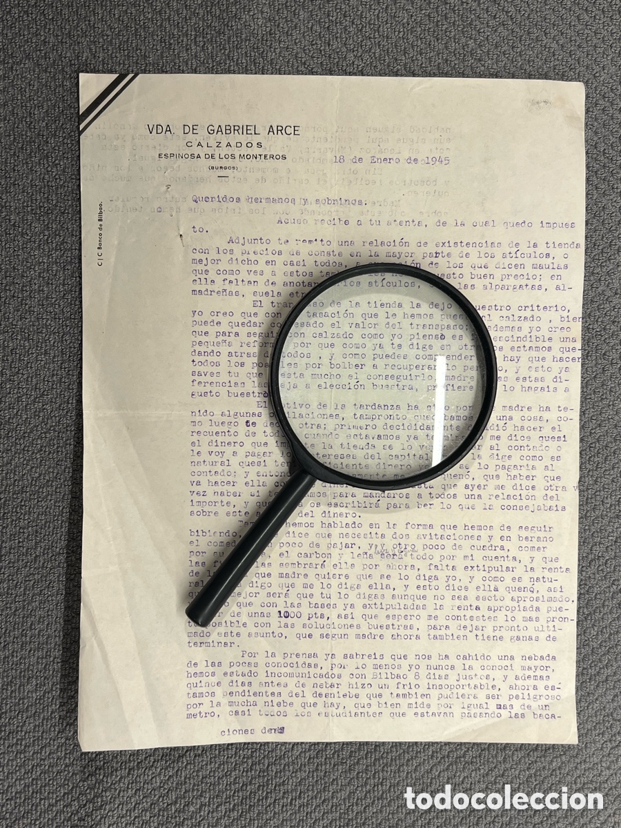 Documentos antiguos: ESPINOSA DE LOS MONTEROS (Burgos) Traspas&oacute; de una tienda de Alpargatas y Almadre&ntilde;as (a.1945)