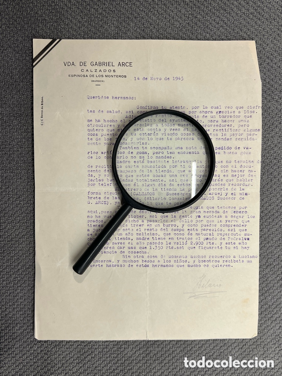 Documentos antiguos: ESPINOSA DE LOS MONTEROS (Burgos) Traspas&oacute; de una tienda de Alpargatas y Almadre&ntilde;as (a.1945)