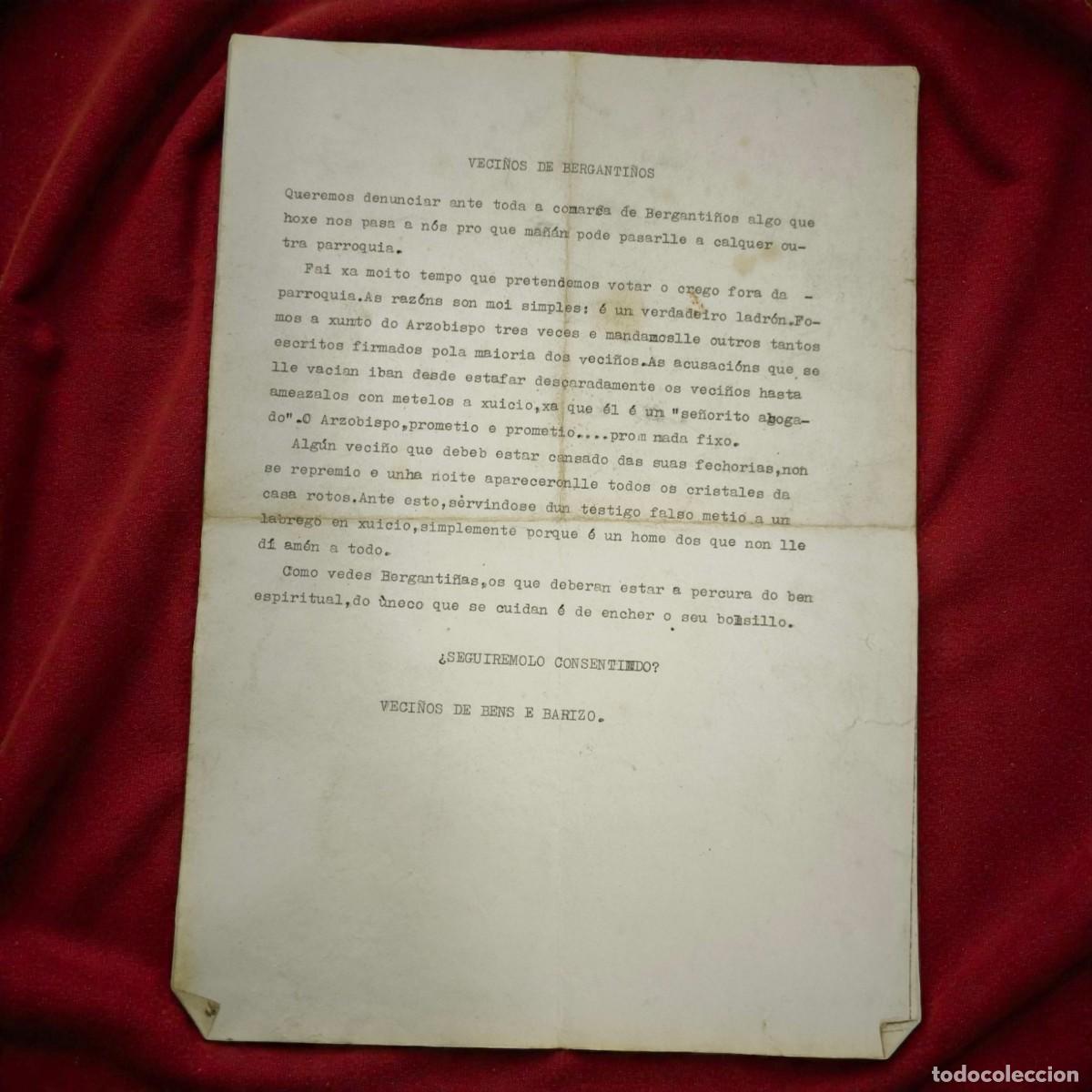 Documentos antiguos: Antiguo Documento Vecinal De Berganti&ntilde;os &ndash; Denuncia Social Hist&oacute;rica En Gallego - Mediados S. XX