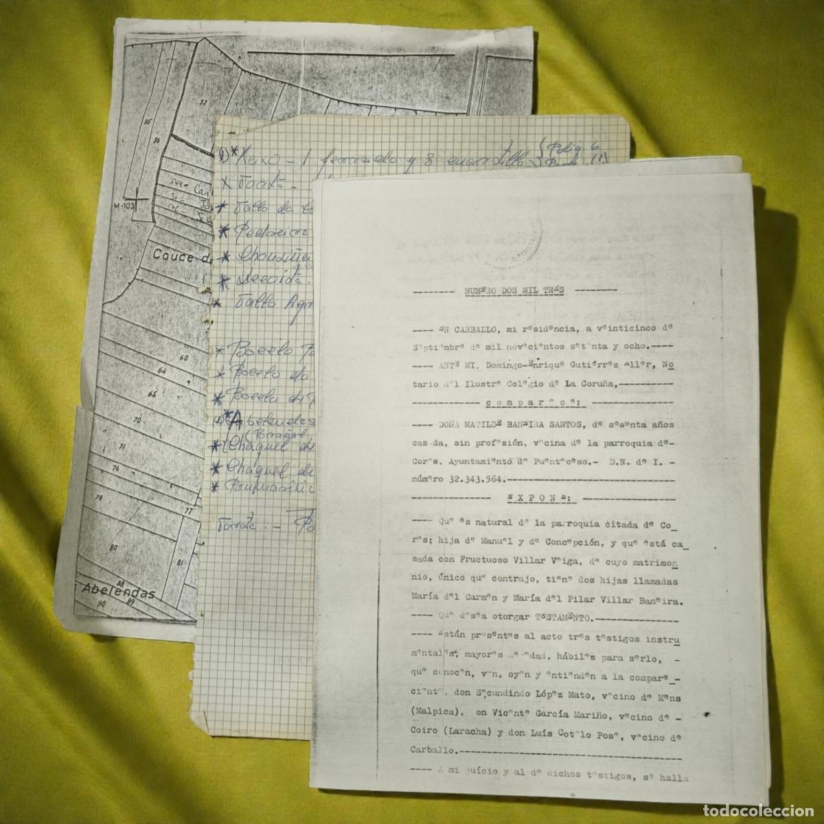 Documentos antiguos: Documento Notarial Testamento A&ntilde;o 1978 Con Plano De Fincas Y Notas Manuscritas &ndash; Carballo