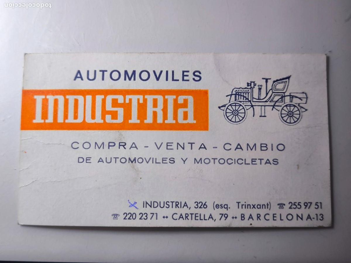 Documentos antiguos: Antigua tarjeta de Visita o Comercial. Autom&oacute;viles Industria. Barcelona
