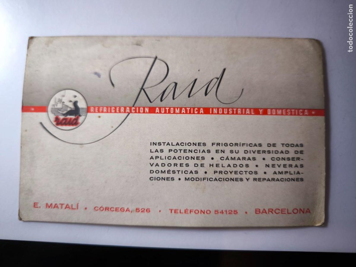 Documentos antiguos: Antigua tarjeta de Visita o Comercial. Raid. Barcelona
