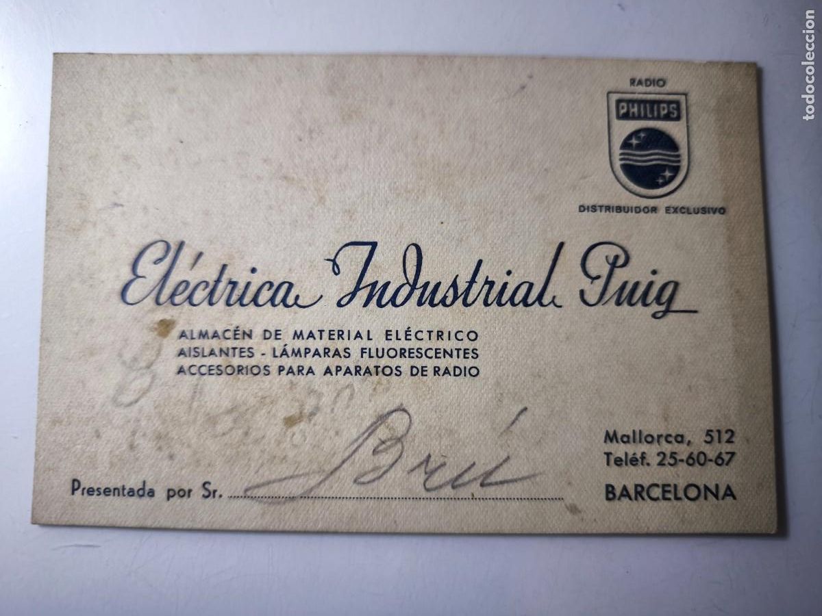 Documentos antiguos: Antigua tarjeta de Visita o Comercial. El&eacute;ctrica industrial Puig. Barcelona.