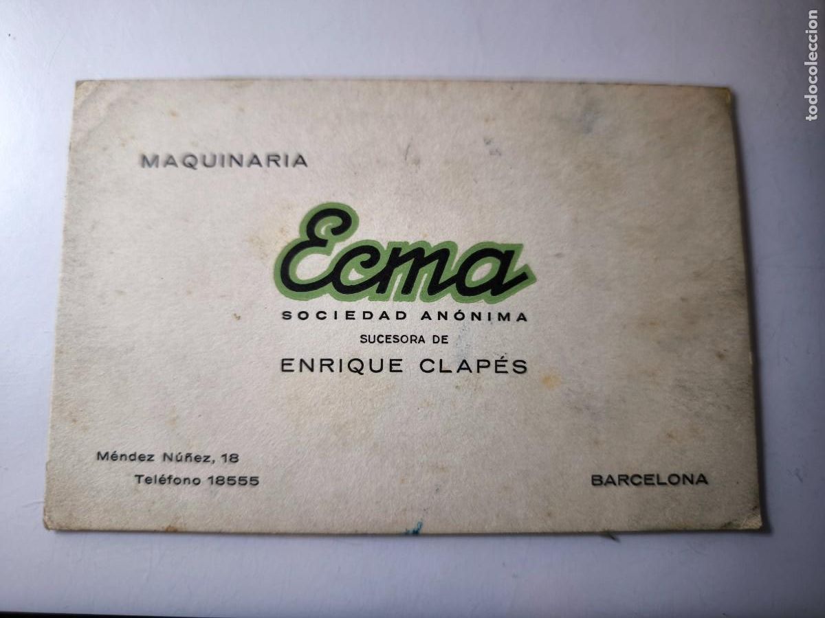 Documentos antiguos: Antigua tarjeta de Visita o Comercial. Maquinaria Ecma. Barcelona.
