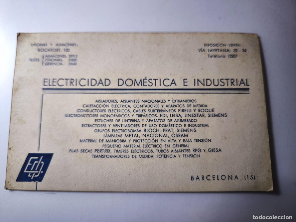 Documentos antiguos: Antigua tarjeta de Visita o Comercial. Electricidad domestica e industrial. Barcelona.