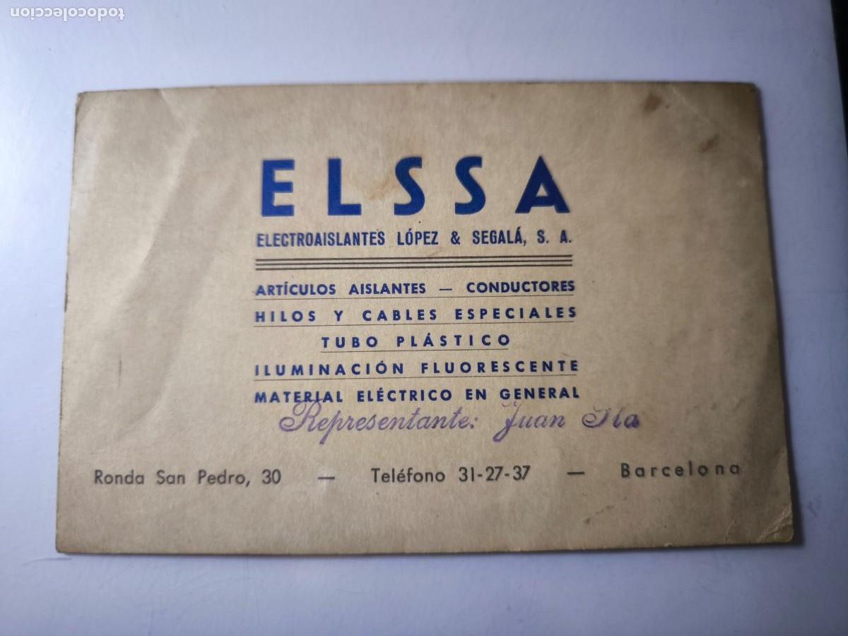 Documentos antiguos: Antigua tarjeta de Visita o Comercial. Elssa. Art&iacute;culos aislantes, conductores. Barcelona.