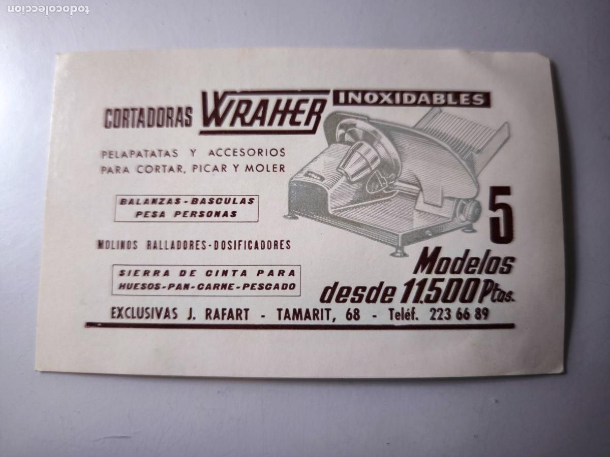 Documentos antiguos: Antigua tarjeta de Visita o Comercial. Cortadoras Wraherm J. Rafart.