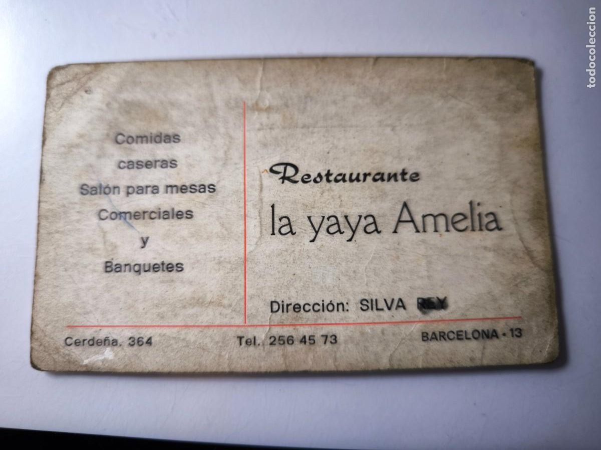Documentos antiguos: Antigua tarjeta de Visita o Comercial. Restaurante la Yaya Amelia. Barcelona.
