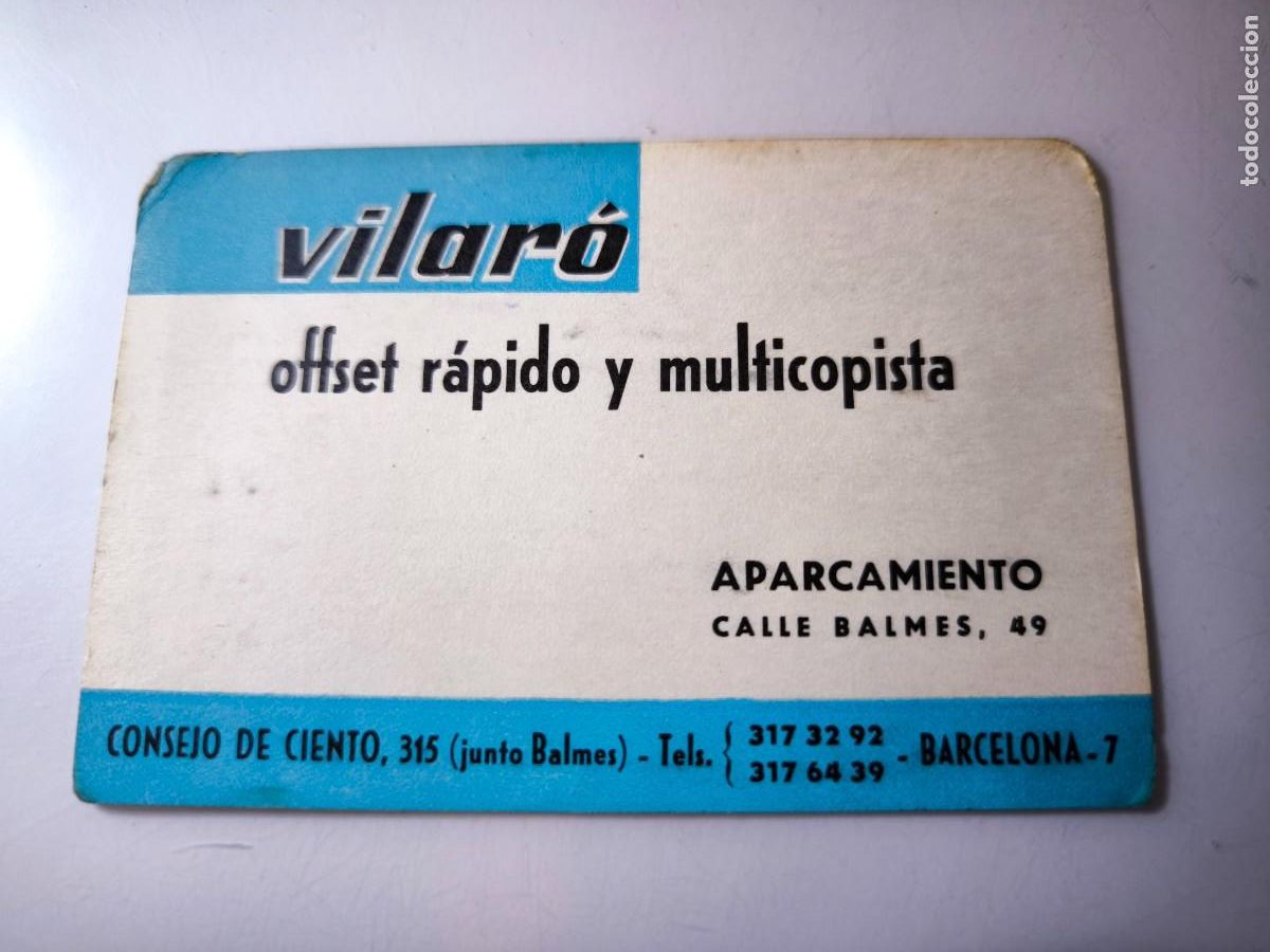 Documentos antiguos: Antigua tarjeta de Visita o Comercial. Vilar&oacute; offset r&aacute;pido y multicopista. Barcelona.