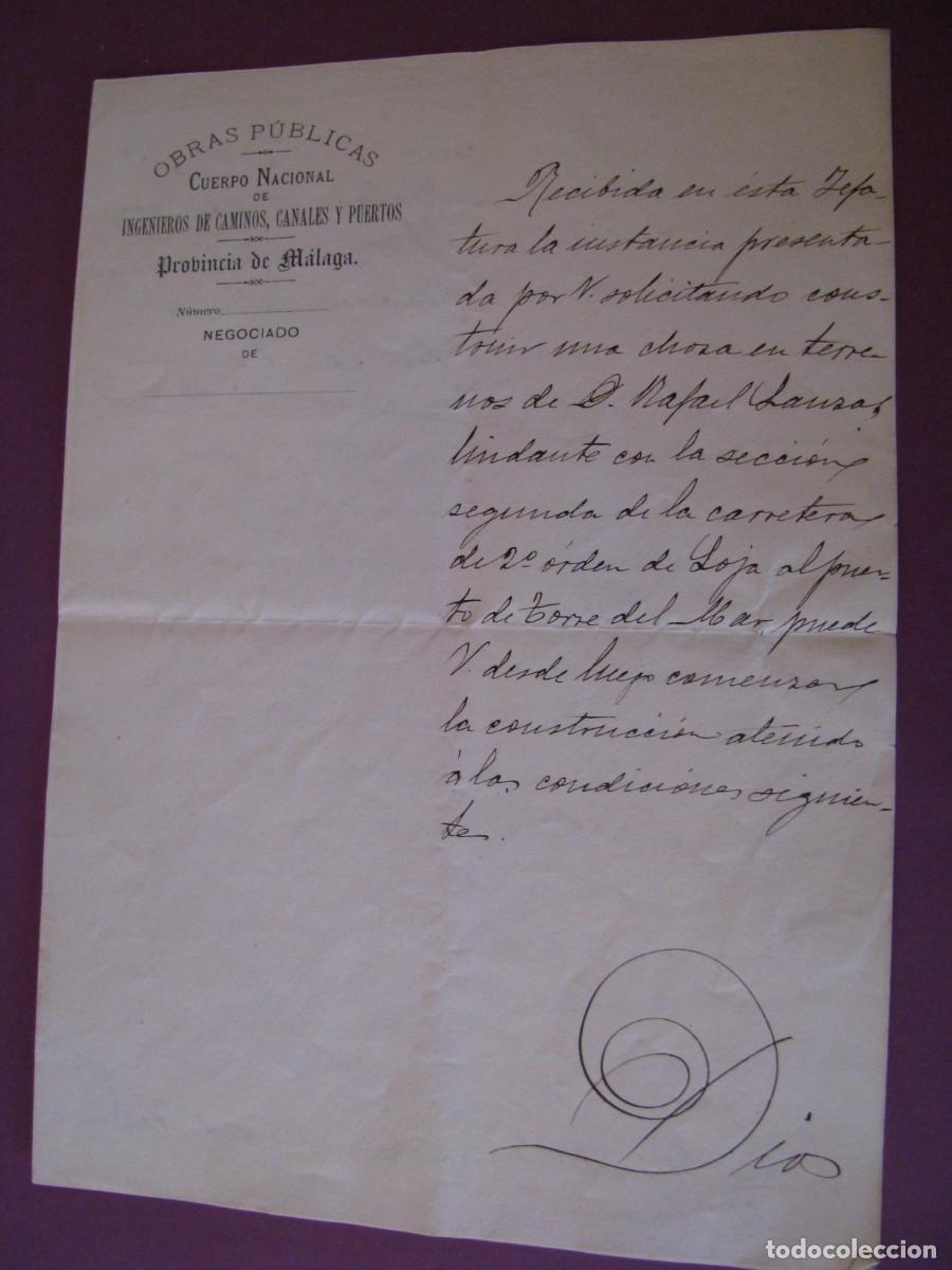 Documentos antiguos: LICENCIA DE OBRAS, MANUSCRITA. A&Ntilde;O 1891. CUERPO DE INGENIEROS DE CAMINOS, MALAGA