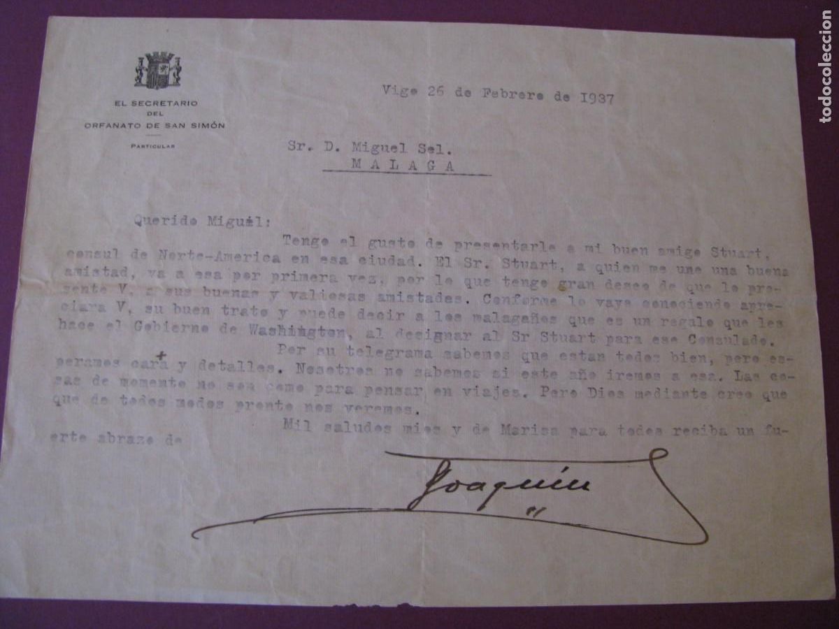 Documentos antiguos: CARTA ENVIADA DESDE EL ORFANATO DE SAN SIMON, VIGO. 26 FEBRERO 1937