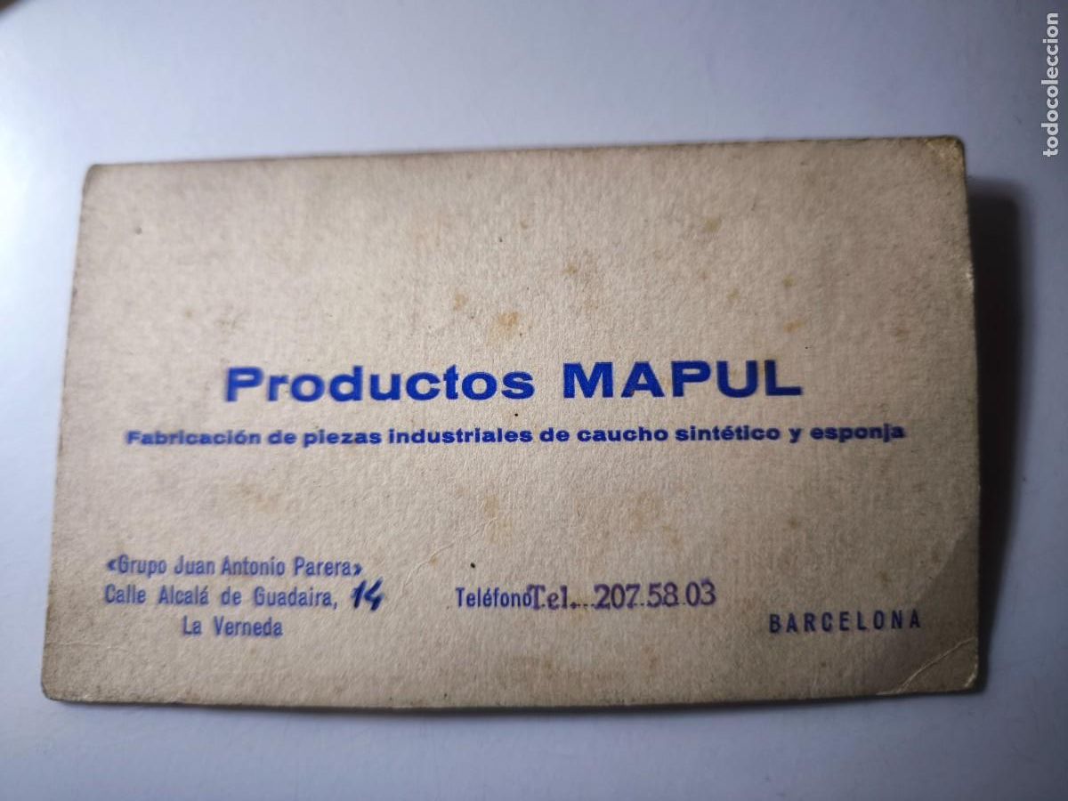 Documentos antiguos: Antigua tarjeta de Visita o Comercial. Productos Mapul. Barcelona.