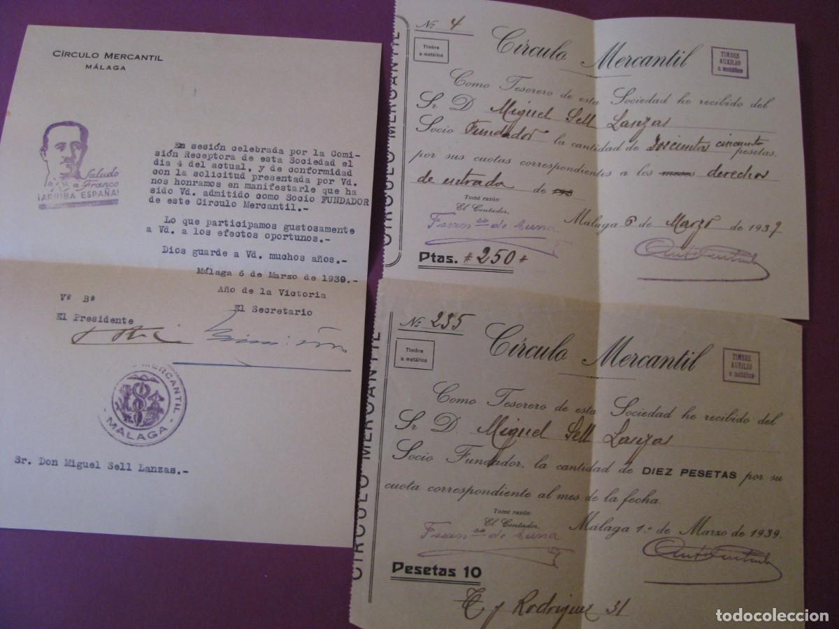 Documentos antiguos: DOCUMENTOS CIRCULO MERCANTIL MALAGA 1939. SOCIO FUNDADOR.